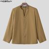 INCERUN Plus Size Men Collarless Long Sleeve Buttons Down Casual Loose Oversized Shirts