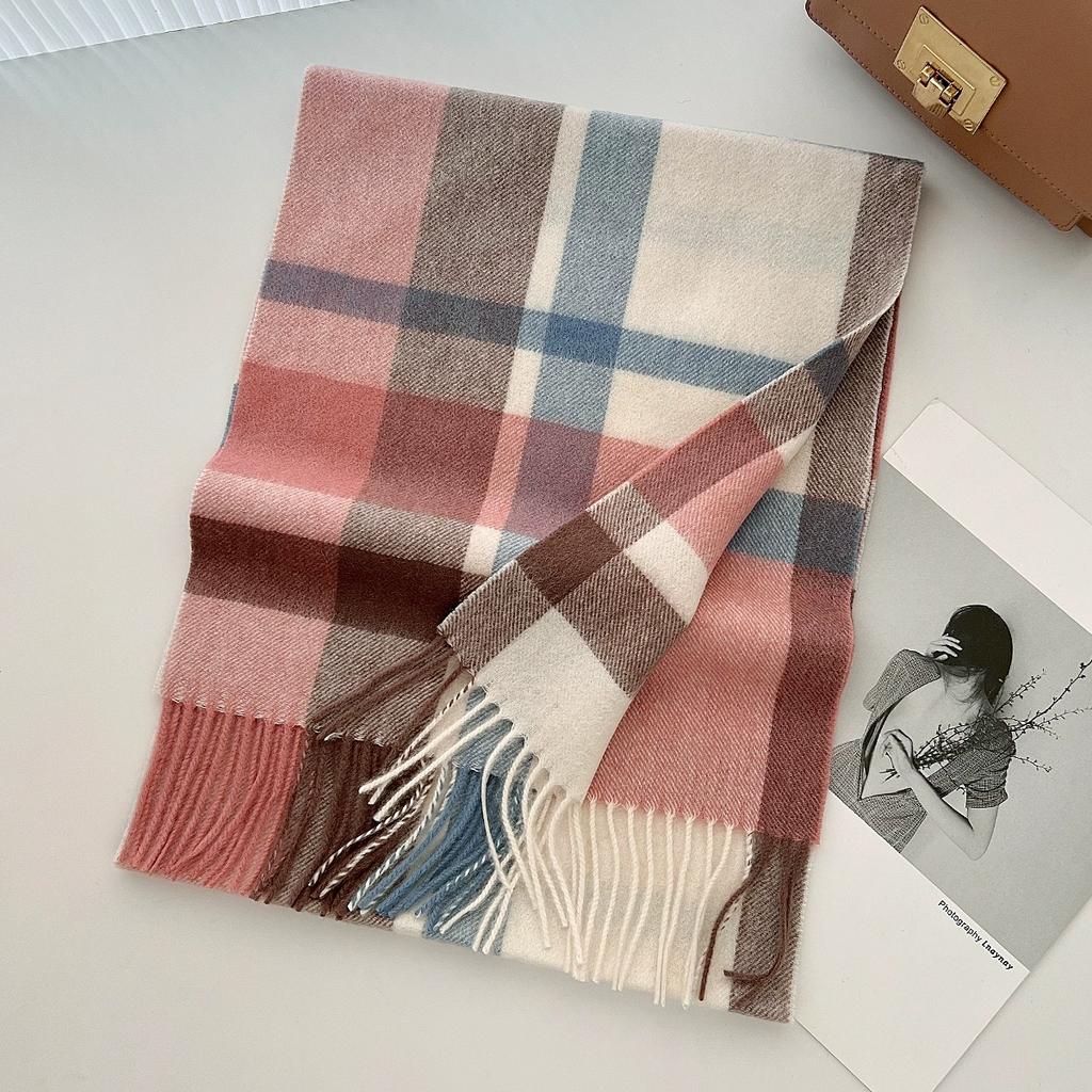 100% Pure Wool Scarf Female Winter Warm Cashmere Shawl Checkerboard Couple Accessory Outdoor Wrap Windproof Scarf