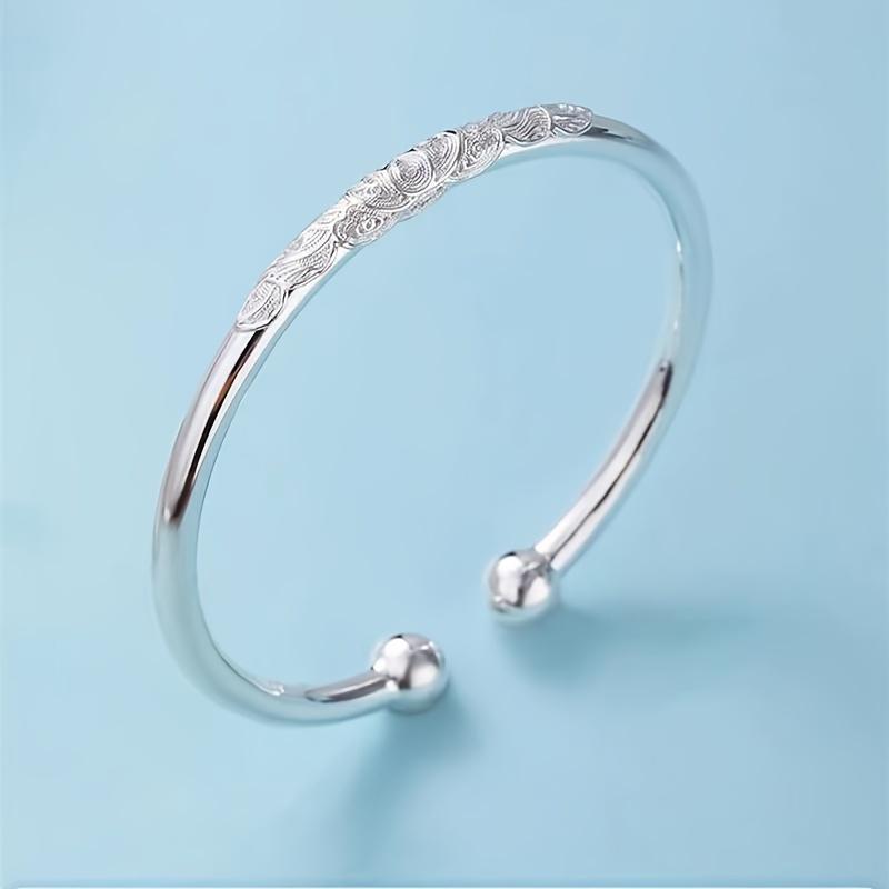 Elegant Bohemian style adjustable bracelet with double bead designsilver open bangle Adjustable opening