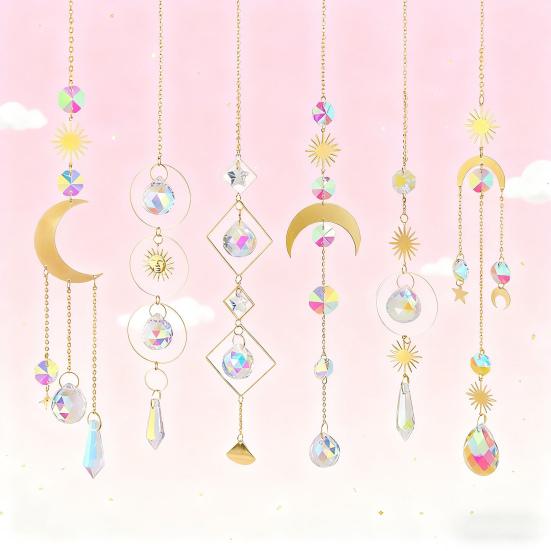 Faux Crystal Suncatcher Hanging Decoration Indoor Outdoor Garden Sun Moon Star Prism Wind Chime Ornament Rainbow Maker Pendant