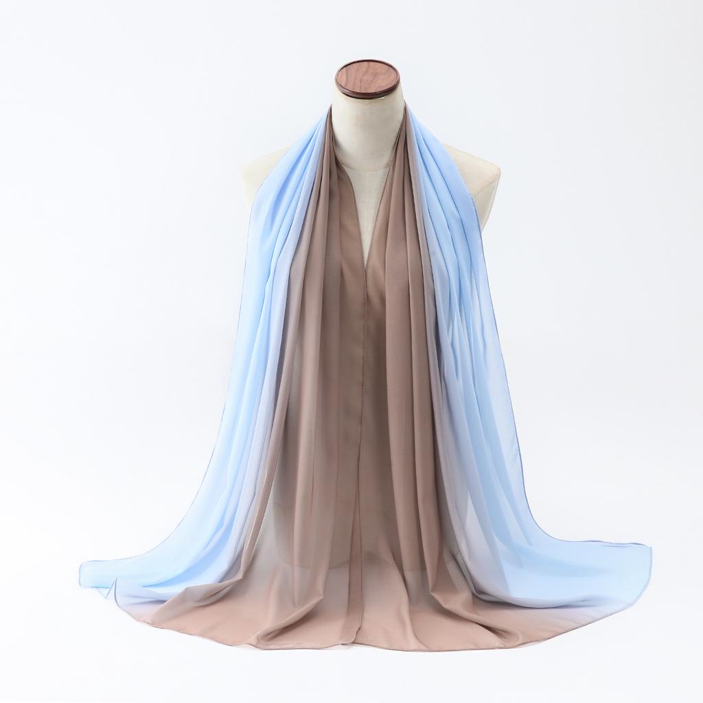 New Fashion Multi-Color Scarf Women With Gradient Chiffon Thin Versatile Headband Muslim Headscarf Ethnic Turban Shawl 175*75Cm