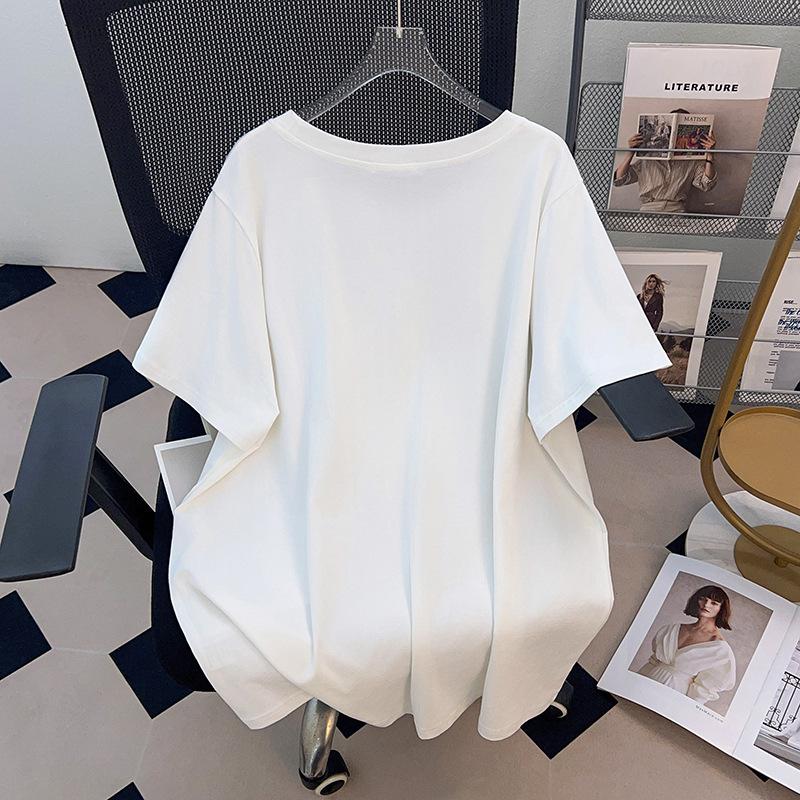 Plus Size Slimming Mid-Length Short-Sleeve T-Shirt (200/300/350 Jin) for Women