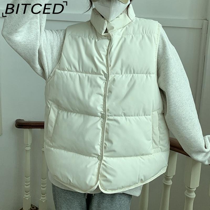 BITCED Down-Filled Cotton Vest for Women Stand-Up Collar, Short-Length Autumn/Winter Loose-Fit Cotton Jacket Lightweight Vest Outerwear