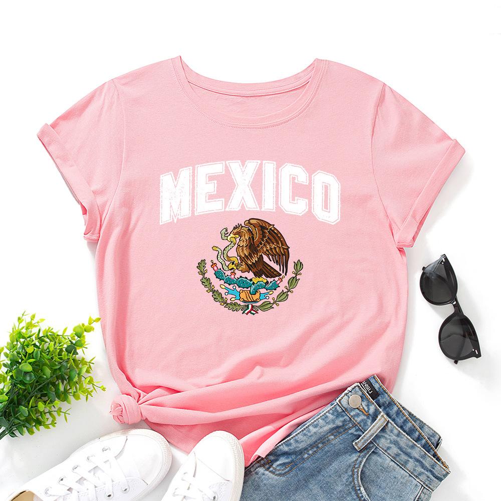 MEXICO Pattern Cotton T-Shirt Short Sleeve Round Neck Women 2d Print Tops