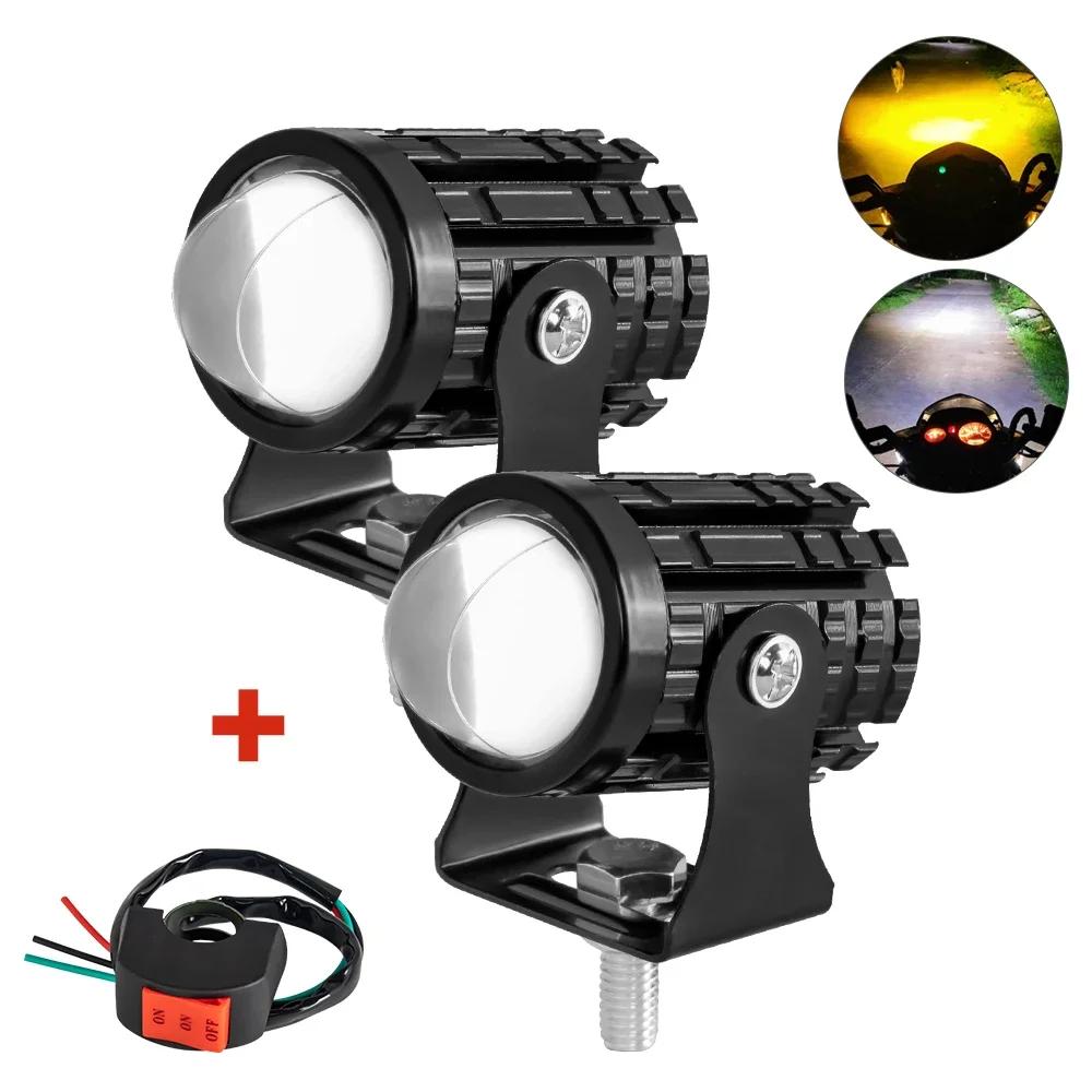 

Mini Motorcycle LED Headlight Spotlight Projector Lens Dual Color Auxiliary External Lamp For Moto Cafe Racer ATV trucks Scooter