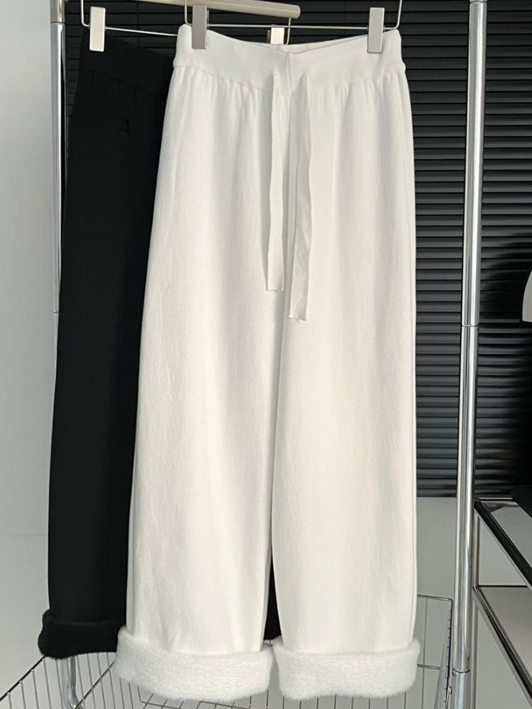 

2025 Новые широкие брюки для женщин с высокой талией, мешковатые брюки, женские зимние плиссированные свободные брюки, женские уличные брюки с завязками L белый