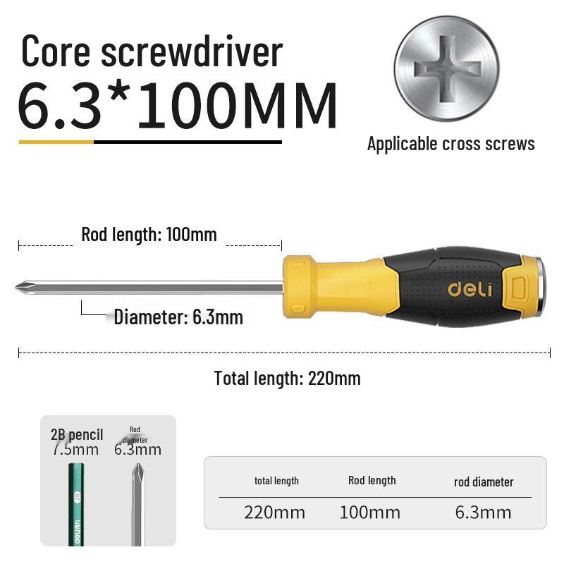 Deli Multifunctional Hammer-Ready Flat-Head & Phillips Screwdriver with Extra-Long Shank