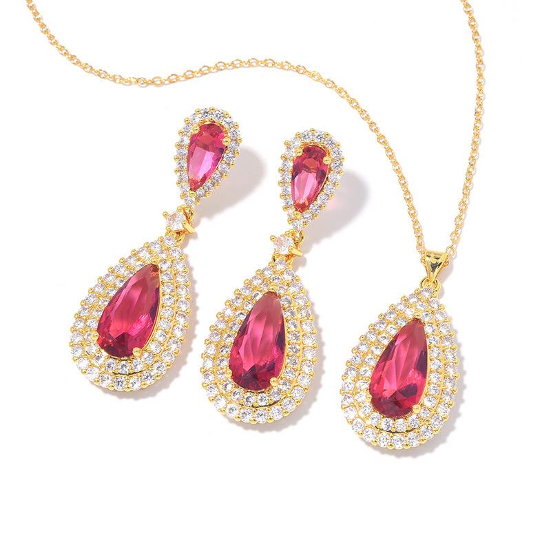 Fashion Exaggerated Diamond-Set Large Water Drop Earrings Necklace Women'S Luxury Dinner Zircon Jewelry Atmospheric Jewelry Two-Piece Set