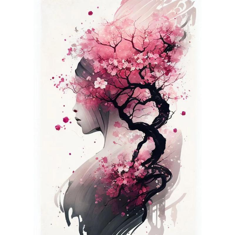 Japońska Różowa Sakura Akwarela Kwiat Wiśni Plakat Druk Płótno Obraz Malarstwo Ścienne Obrazy do Salonu Wystrój Domu