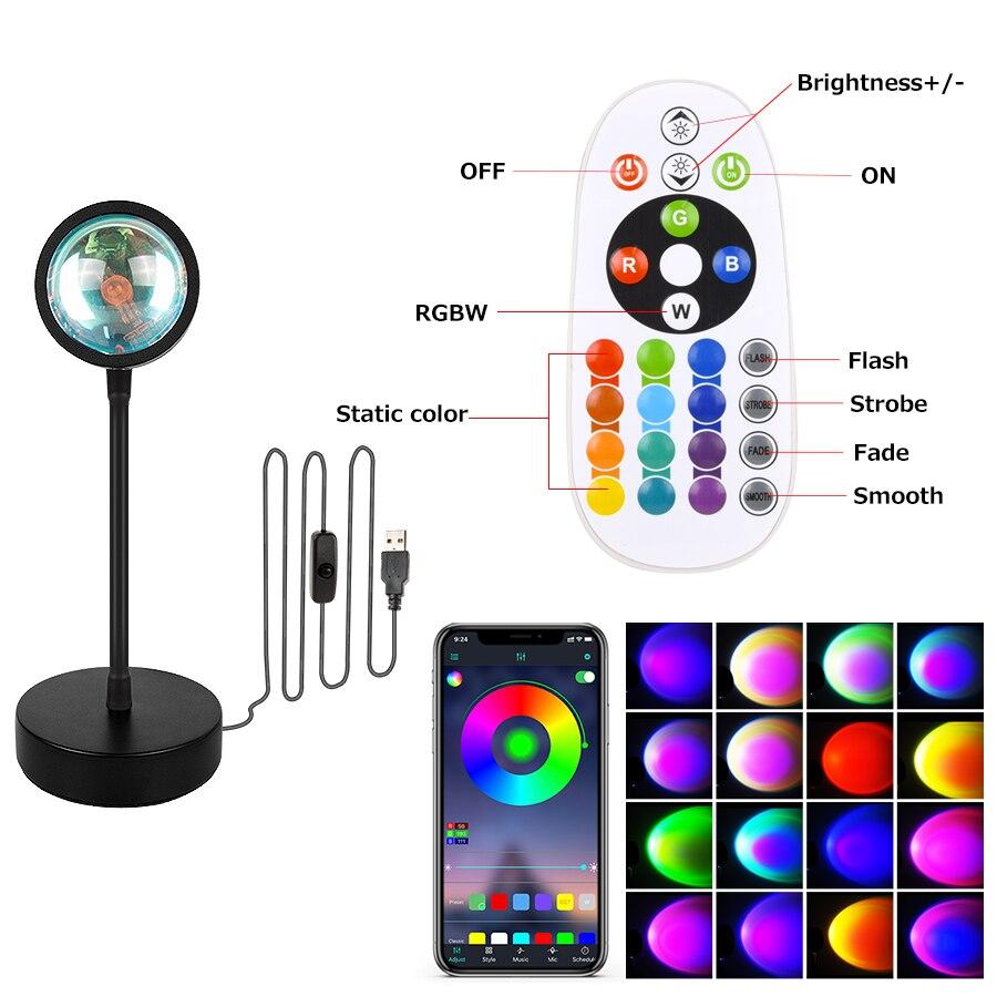 Bluetooth Smart Sunset Projection Lamp Sunset Projector Night Light App Remote Led Lights for Living Room Decoration Photography Gifts
