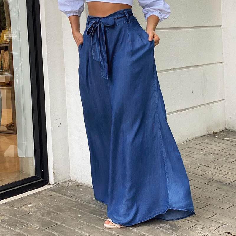 2022 Elegant High-Waisted Wide-Leg Women's Denim Pants - Casual Plus Size