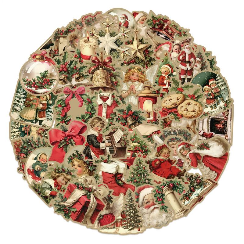 50 Stück Retro Weihnachtsaufkleber Koffer Tasse Laptop Weihnachtsdekoration Aufkleber Scherenschnittbuch Gitarre DIY Wasserdichte Aufkleber