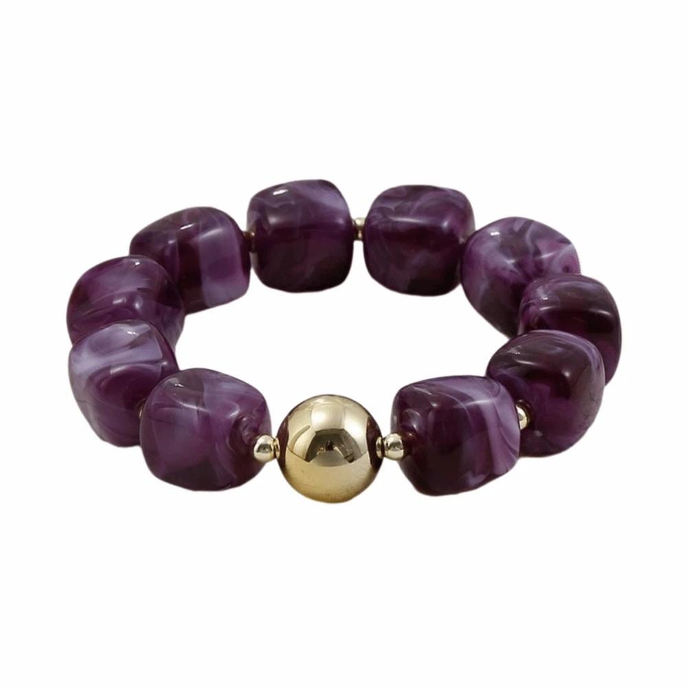 Acrylic Elastic Geometric Bracelet Colorful Stack Hand Chain Square Beads Bracelet  Spring Summer фиолетовый