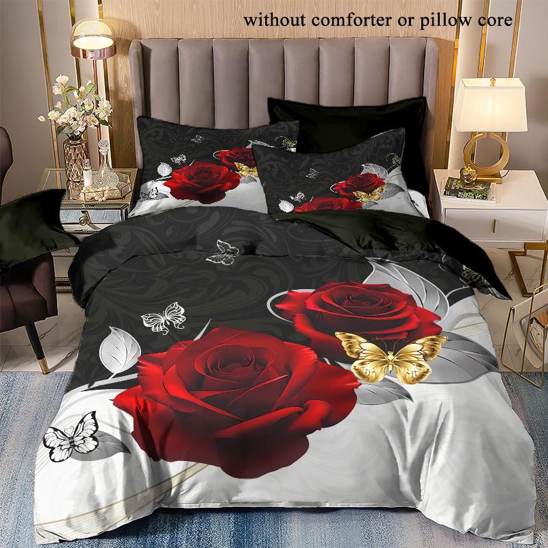 Three-Piece Rose Quilt Cover 3D Digital Printing Nordic Style Grinding