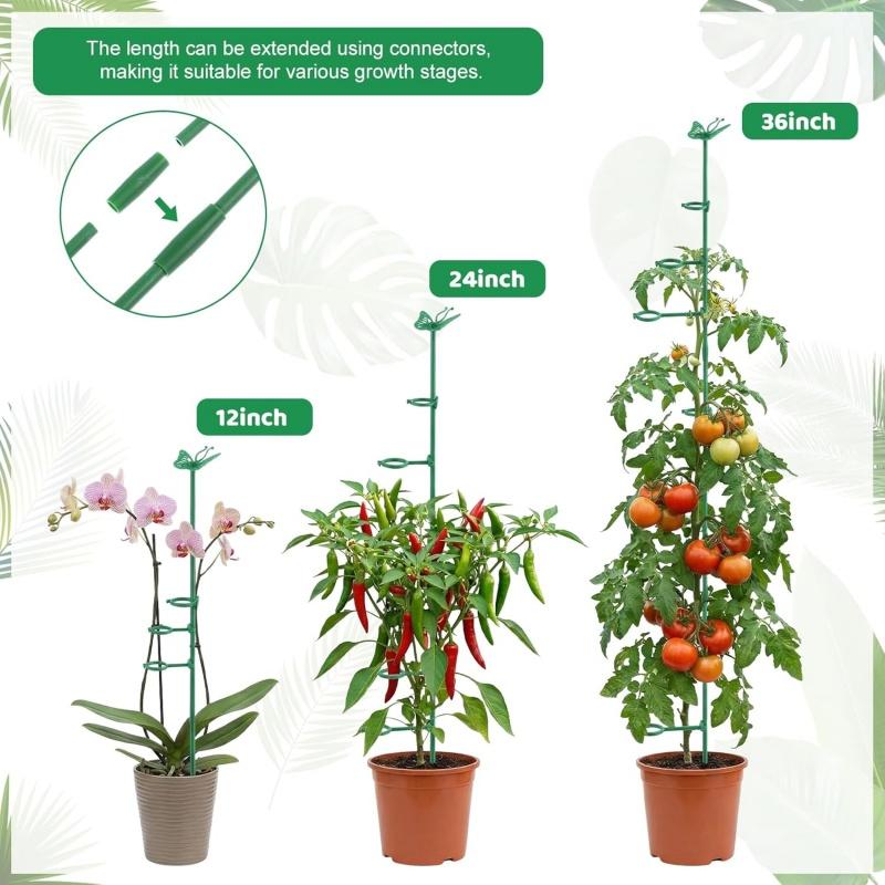 15x Plant Support Stakes Green Poles Sticks with Ring Clips & Ties Orchid Tomato