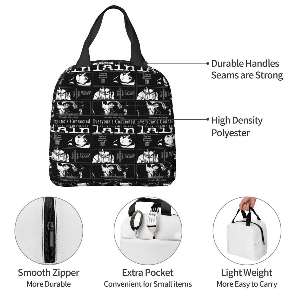 Serial Experiments Lain Insulated Lunch Bag for Kids School Cooler Thermal Food Box Tote Portable Lunch Boxes Container