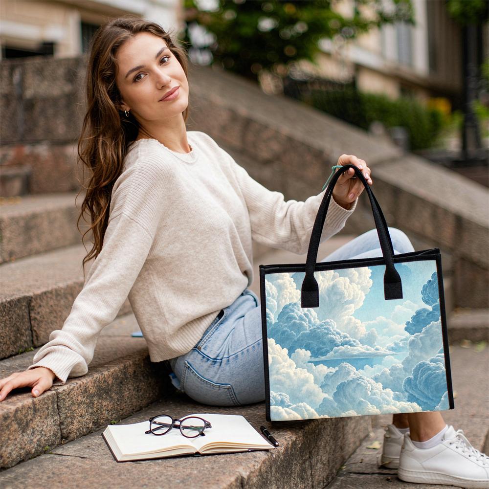 Aesthetic Cloud Pattern Tote Bag Large Capacity Fashion Carry Bag Stylish Casual Daily Use