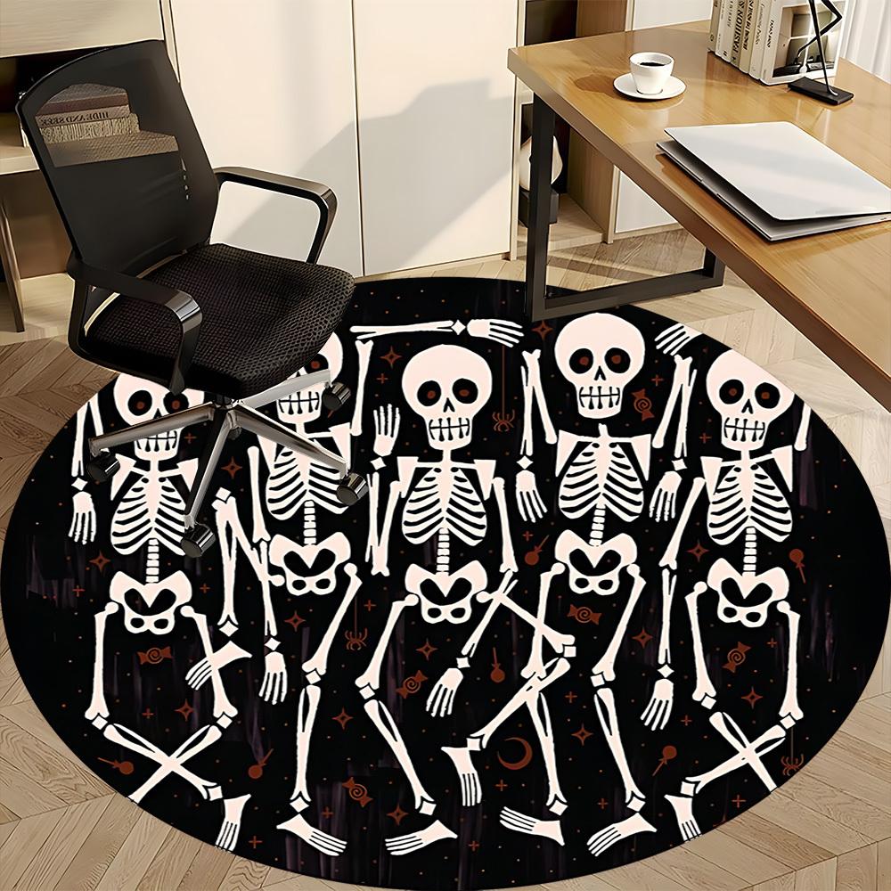 1PC Skeleparty Skeletons Office Round Area Rug, Mat Suitable For Office, Under Office Chairs Bedroom Living Room Home Decor, Room Deco