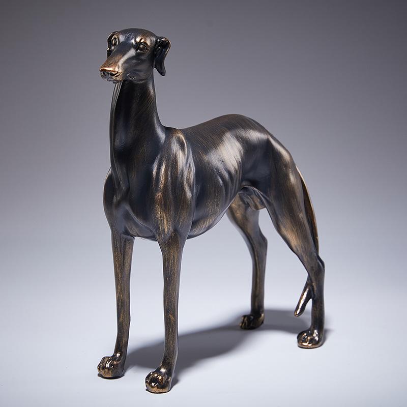 Imitation Copper Greyhound Dog Resin Statue Simulated Animal Figurine Craft Home Office Table Centerpiece Decorative Accessories