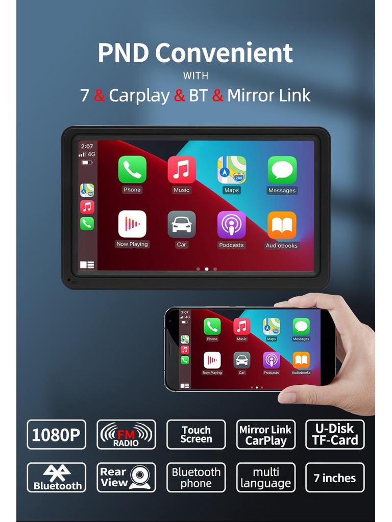 7-Inch Wireless Android Auto & CarPlay Portable Navigator MP5 Player