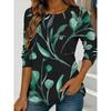 Women's purple floral print long-sleeved loose-fitting round neck top, casual everyday style with an elegant design.
