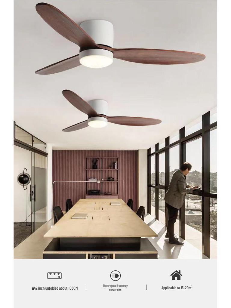 Simple Wooden Ceiling Fan Light for Living Room, Bedroom, or Restaurant with Integrated Lighting and Wooden Fan Blades
