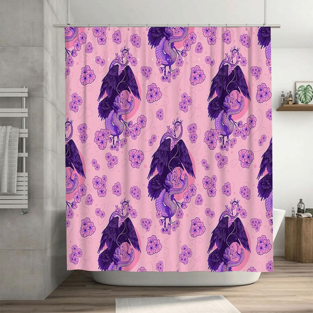 Dragon Phoenix Shower Curtain Artistic Oriental Bird Pattern Bathroom Decor Tapestry Washable Home Textile Japanese Style