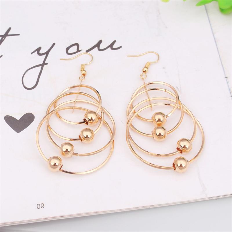 New Multi-layers Circles Hanging Earrings Exaggerated Gold Metal Pendants Women's Hook Earrings Punk Jewelry