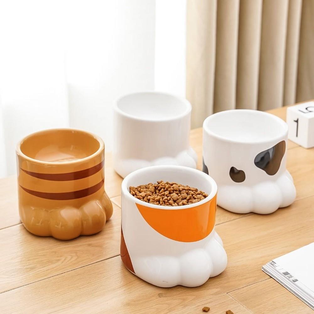 Slanted Mouth Ceramic Cat Bowl Large Capacity High Foot Bowl Drinking Bowl Water Bowl  Pet Feeding