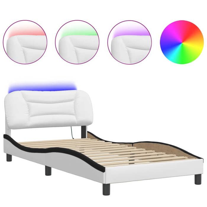 VidaXL Cadre de Lit avec Lumières LED, Lit Rembourré, Lit Simple, Lit Adulte de Chambre à Coucher Intérieur, Moderne, Blanc 3213919