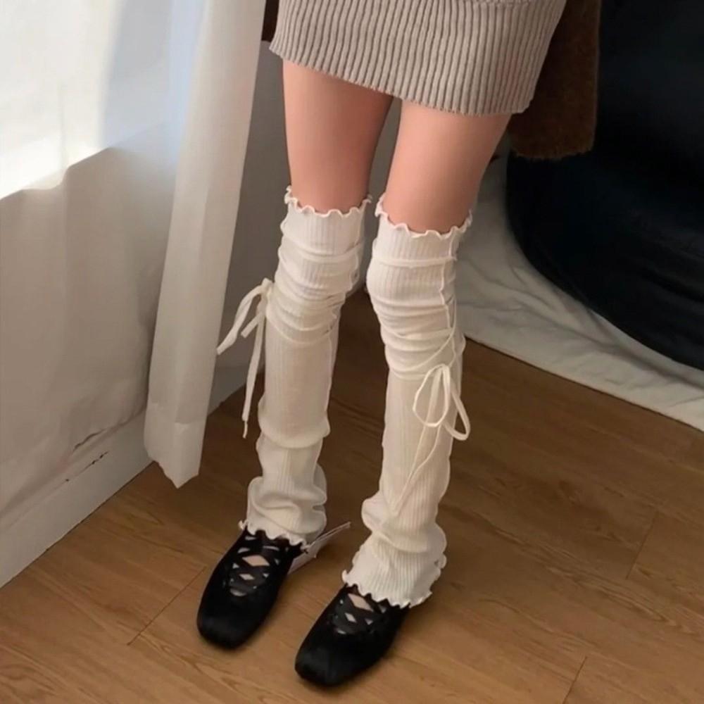 Knee High Balletcore Leg Warmers Strappy Boots Cover Y2K Loose Socks Foot Cover  Women