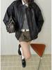 2025 Trendy American Retro Leather Jacket - Loose Fit for Spring & Autumn, Unisex Motorcycle Style, Cool Black