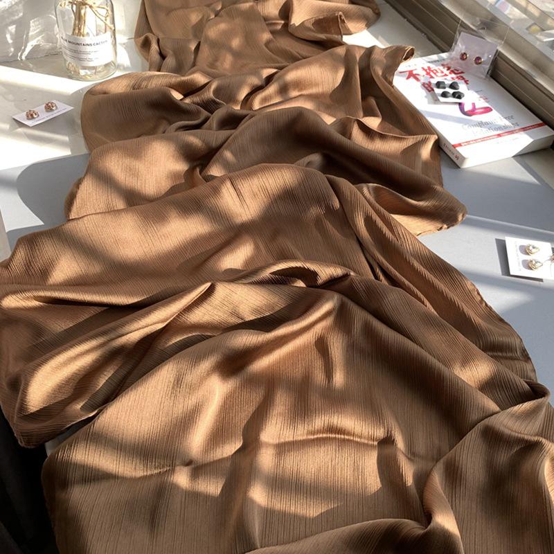 2023 Natural Wrinkled Solid Color Long Crepe Silk Scarf WJA14