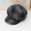 New British plaid octagonal hat children's autumn and winter versatile leather brim shows the face small retro painter hat fashion newsboy hat