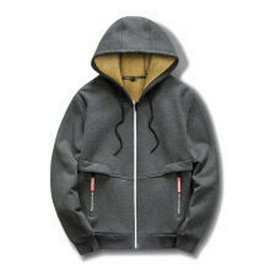 Men's Lambskin Hooded Sweatshirt, 2026 Fall/Winter, Trendy Solid Color, Plus Velvet, Thickened Jacket