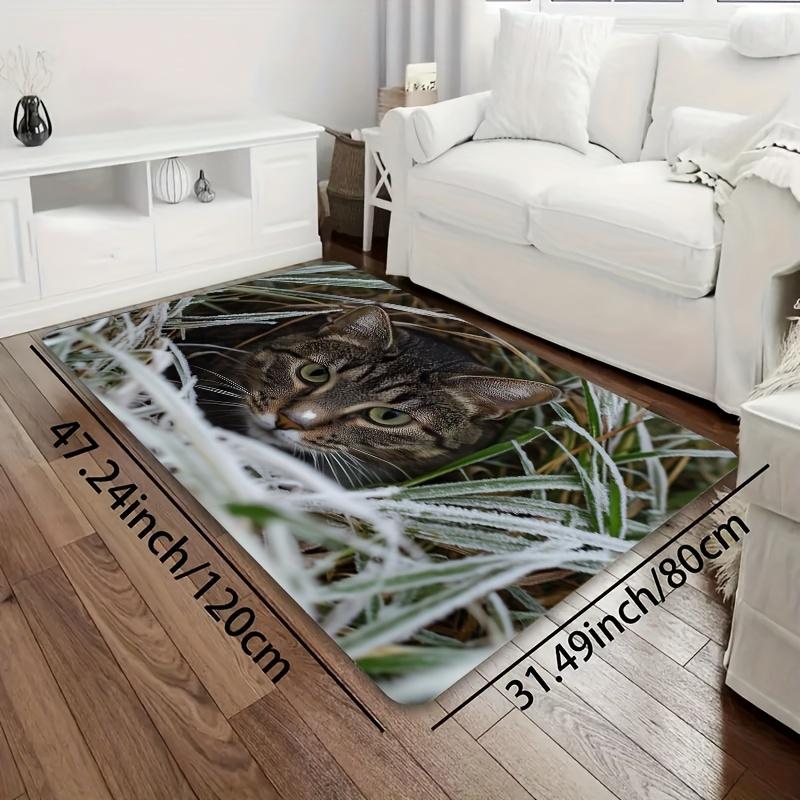 1Pcs Anti Fatigue Kitchen Rugs,  Cat In Grass Print Waterproof Non-Slip Thick Cushioned Kitchen Mat Heavy Duty Comfort Standing Mat for Kitchen