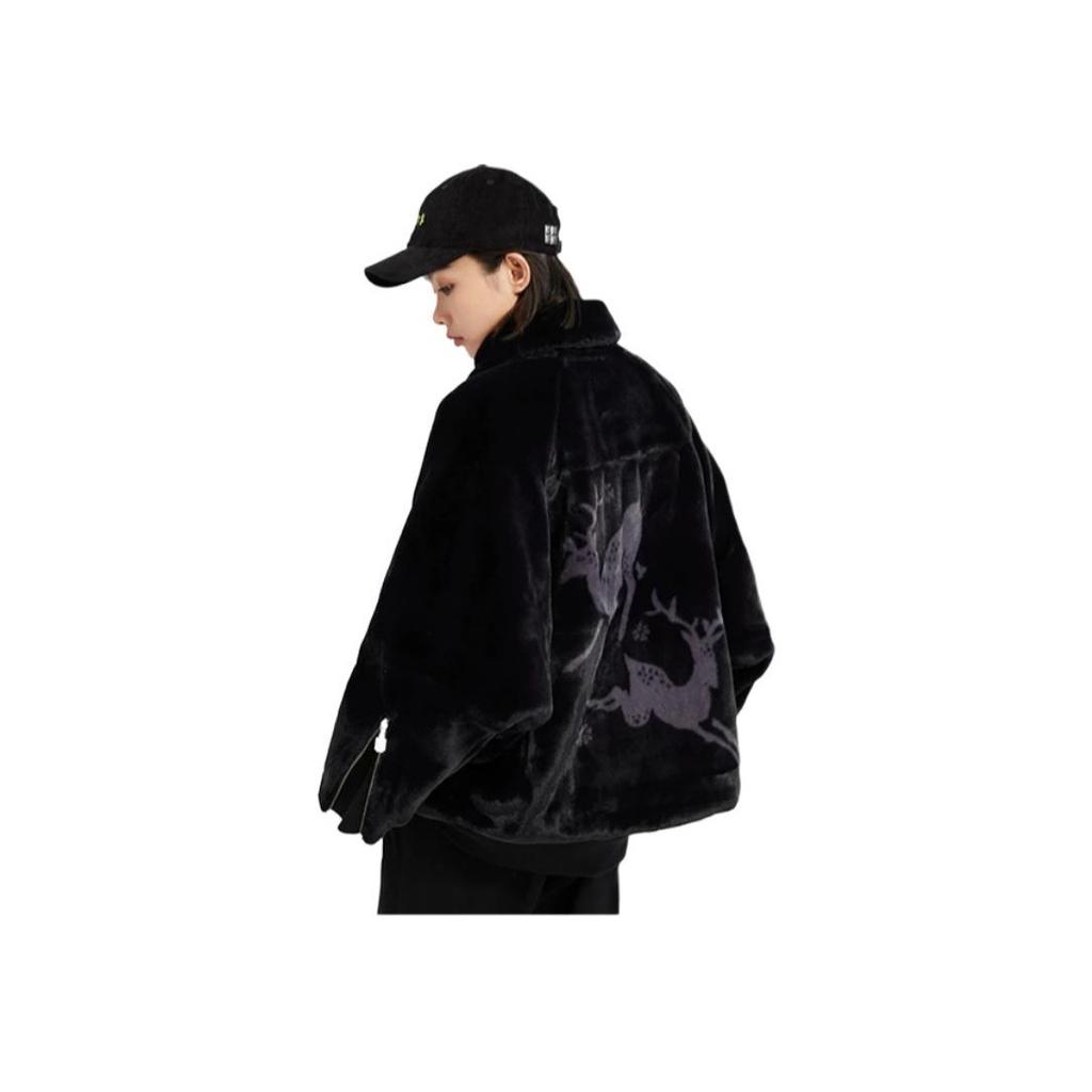 Li Ning Logo Print Solid Color Zipper Loose Jacket Women jackets Black AFDSB44-3
