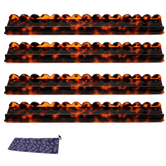 1/4Pcs Mahjong Rack with Magnetic Pusher & Storage Bag, Scalloped Acrylic Mah Jongg Tile Holder Pusher Bar, Gift for American Mahjong Players