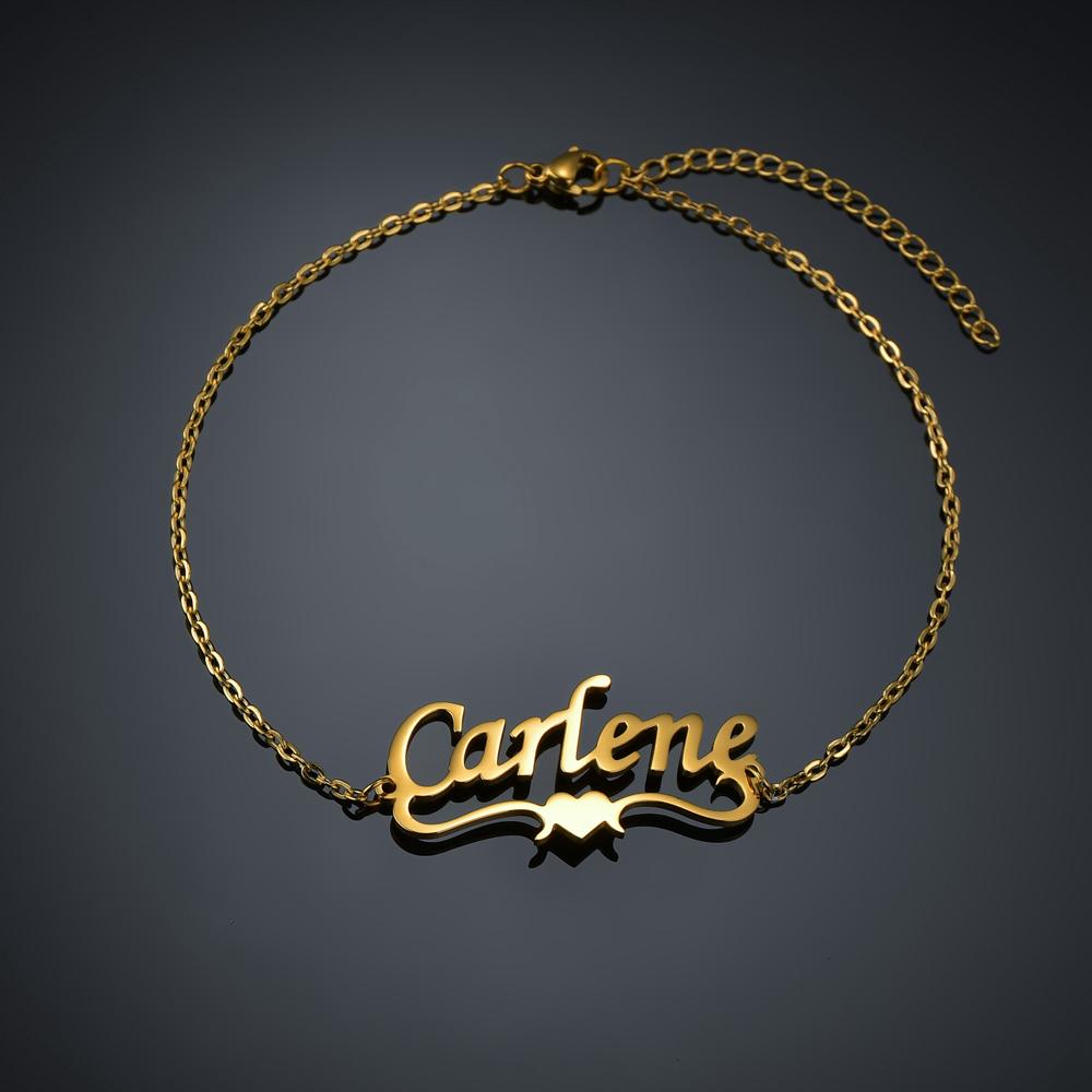 Atoztide Personalized Custom Name Star Heart Bracelet Thick Chain for Women Stainless Steel Bangle Birthday Jewelry Gift 