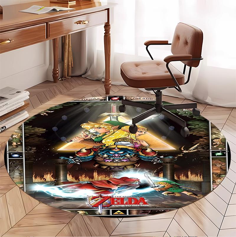 The Legend of Zelda Pattern Round Rug, Indoor/Outdoor Mat, for Picnic, Gameroom, Bedroom, Office, Living Room, Home Decor Carpet, Birthday Gift
