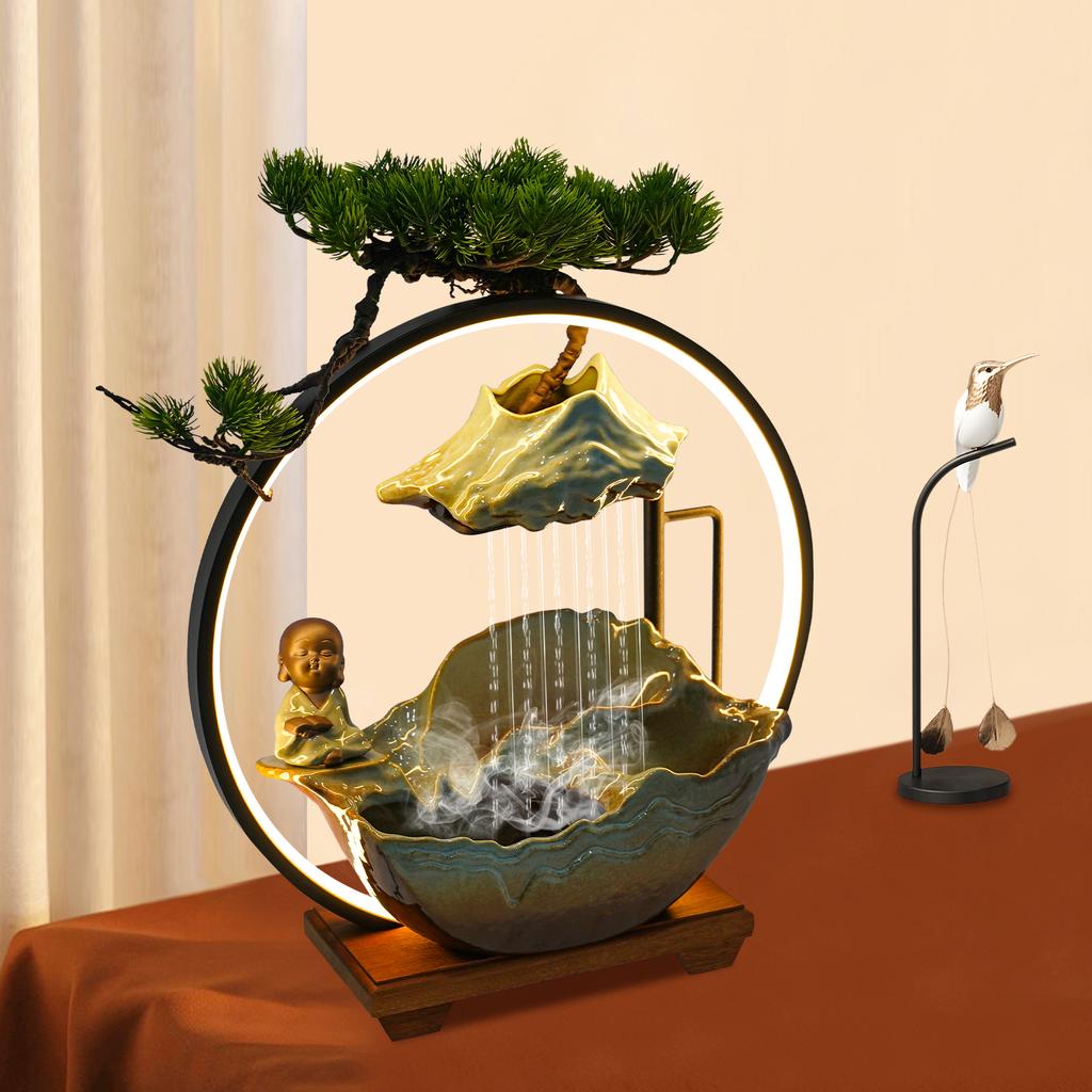 BYMAOCAR Keramiska Buddha Vattenfontäner, M/ LED-ljus för Feng Shui Rikedomstillväxt M/ Dimma för Meditation för Inomhusdekor
