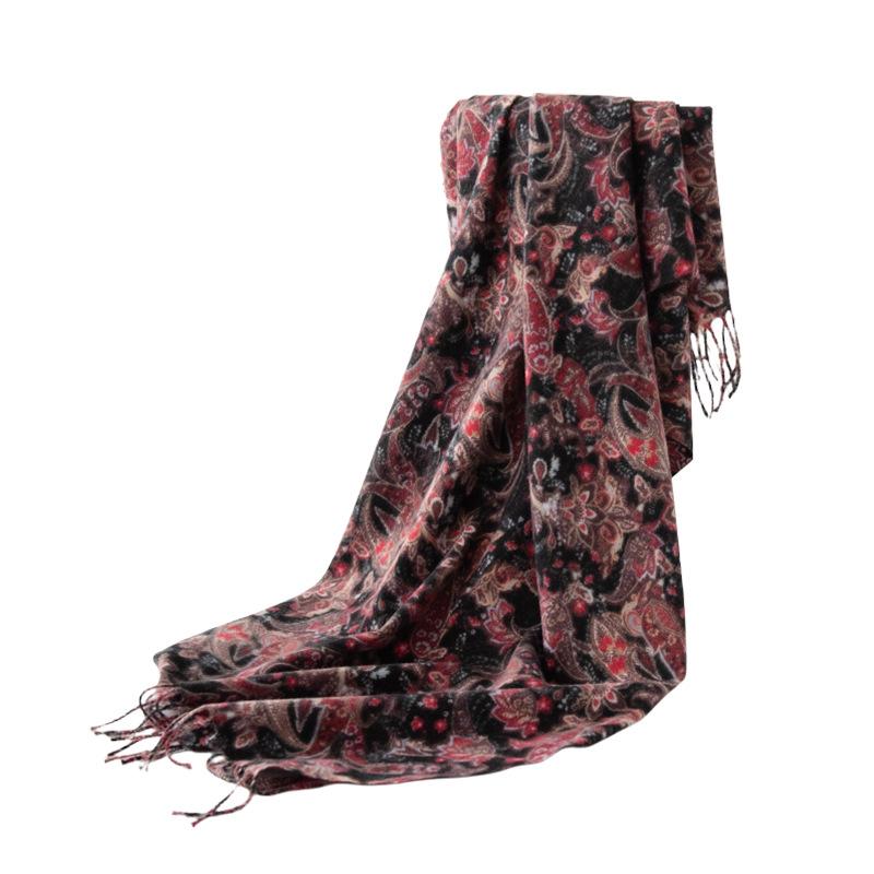 Classic Ethnic Style Jacquard Cashew Print Long Scarf Literary Retro Versatile Autumn and Winter Scarf Fashion Elegant Shawl for Women
