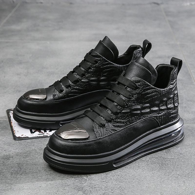 

Мужские высокие туфли для скейтбординга из коровьей кожи с рисунком под крокодила, повседневная обувь на воздушной подушке, модный бренд, персонализированная мягкая подошва, спортивная, повседневная, для увеличения роста, мужская 43