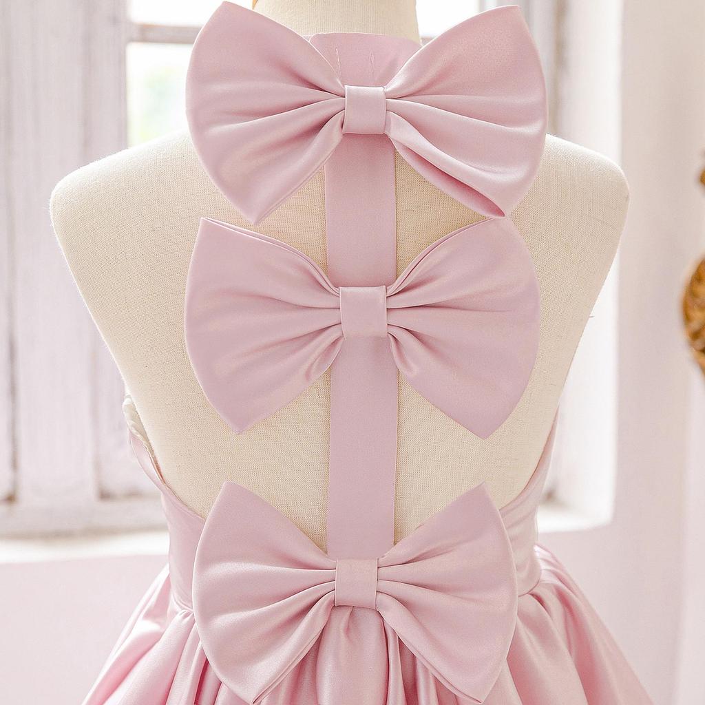 New Children's Formal Dress: Halter Puffy Skirt with Bow, Backless Princess Design for Festivals & Performances