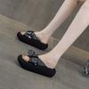 Rhinestones wear slippers for women, 2025 new bow casual fashion, versatile platform beach women's shoes