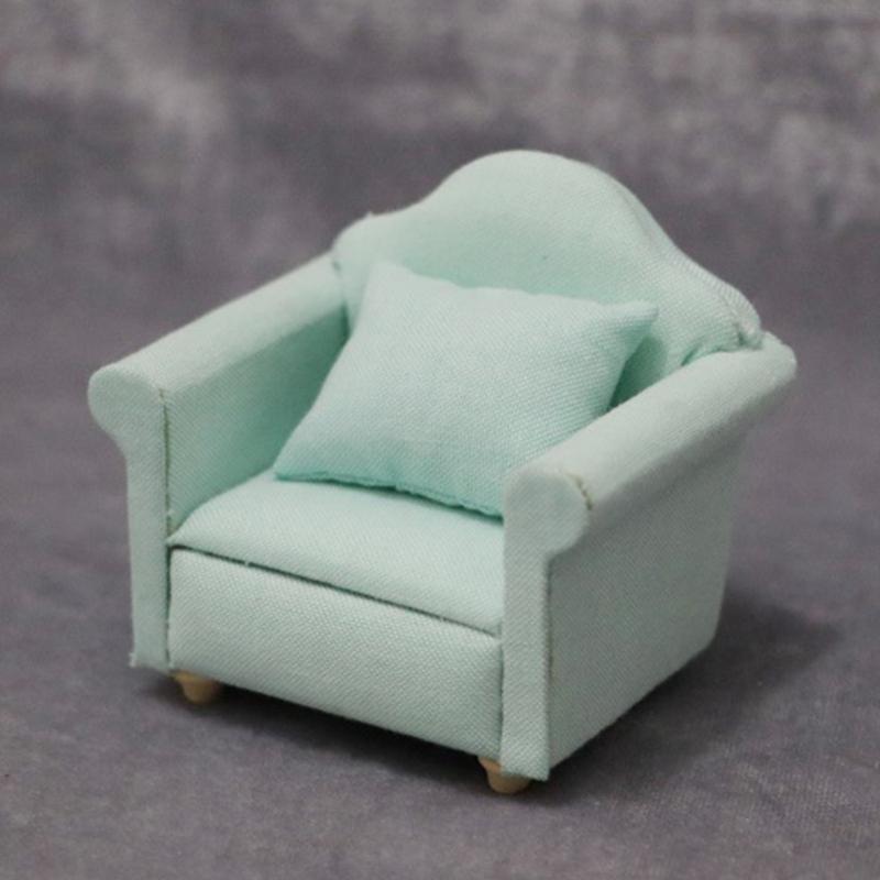 Living Room Sofa Set 1/12 Scale Wooden Base Cloth Covered Mini Furniture for Doll House Accessories and Collectibles