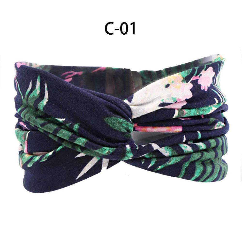 Women s Wide Bohemian Sports Yoga Headbands Fashion Floral Print Summer Elastic Running Nonslip Criss Cross Hair Band
