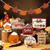 15pcs Thanksgiving Wooden Pumpkin & Maple Leaf Decor Set, Fall Harvest Signs for Wedding, Birthday & Holiday Party Decor