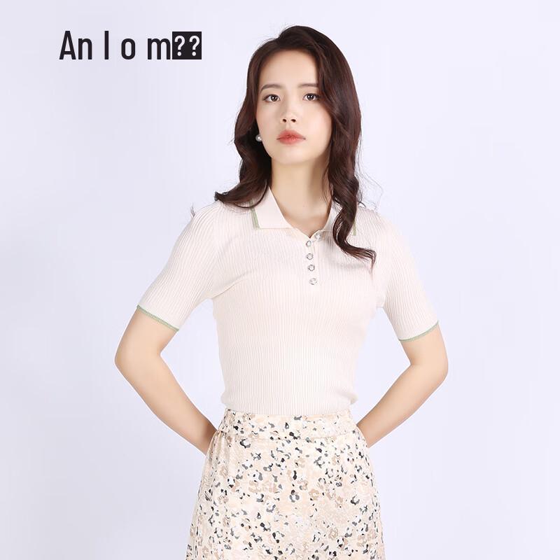 

Anlom Women s Polo Collar Short Sleeve Silk Blend Knit Top L