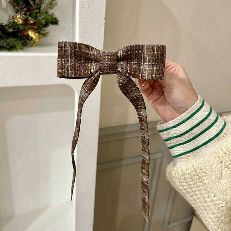 Elegant Plaid Ribbon Bow Hairpins Women Girls Hair Clips Claw Barrettes Accessories Hairclip Headdress Headwear Ornament